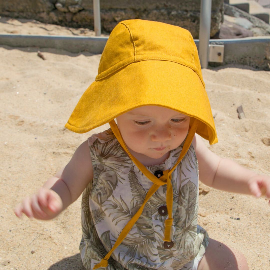 Wide Brim Baby Sun Hat - Golden Glow (Breathable Cotton)