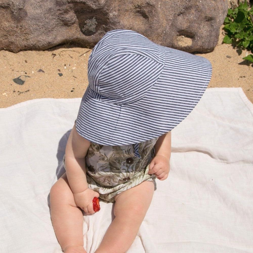 Wide Brim Baby Sun Hat - Ocean Breeze (Breathable Cotton)