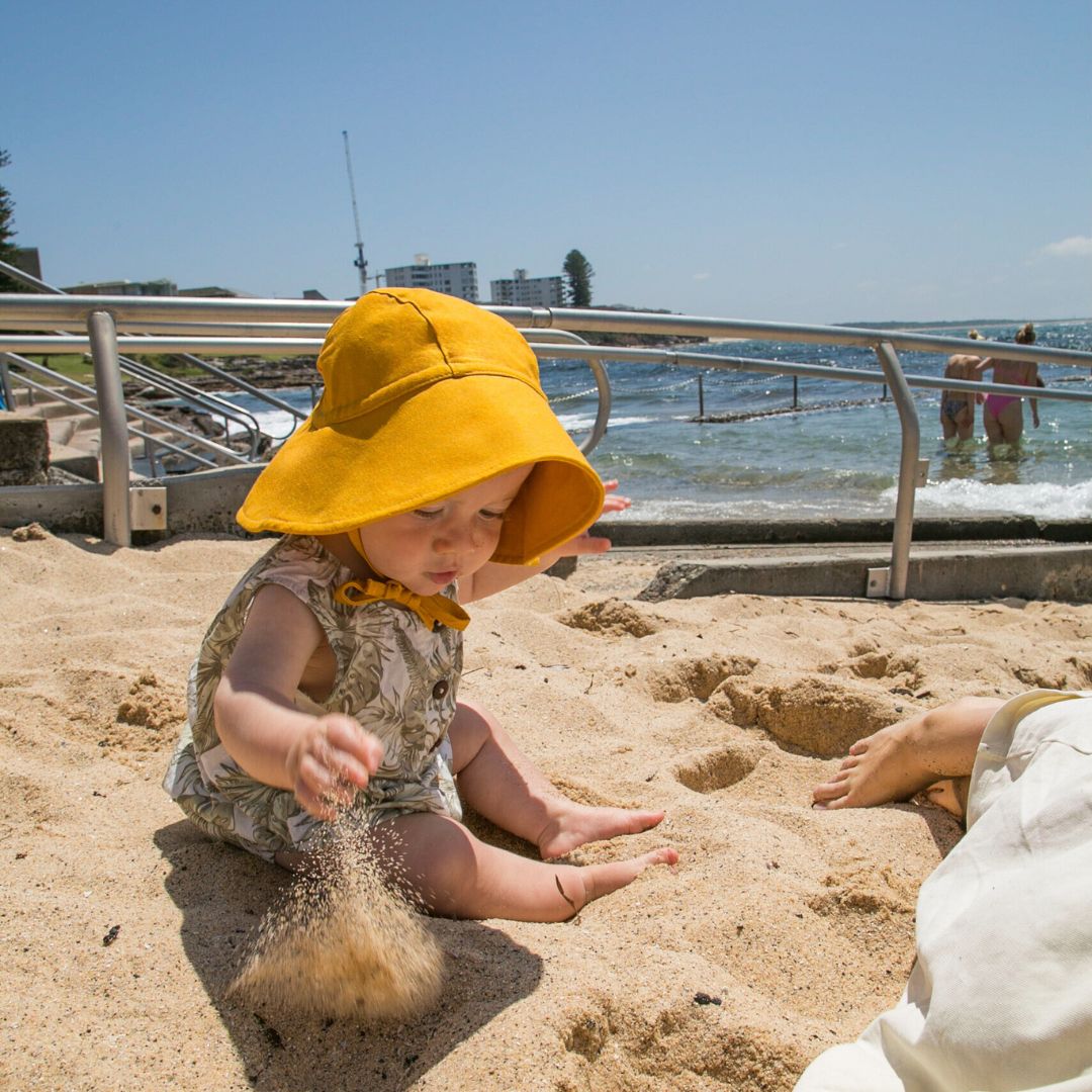 Wide Brim Baby Sun Hat - Golden Glow (Breathable Cotton)