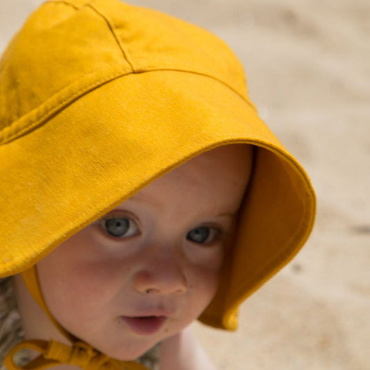 Wide Brim Baby Sun Hat - Golden Glow (Breathable Cotton)